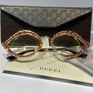 NWT Gucci Round Metal Crystal-Trim Sunglasses